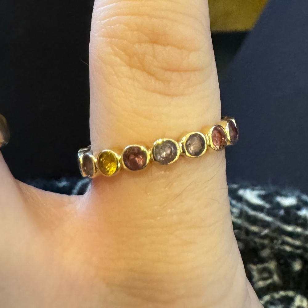 14K Gold Multicolor natural Tourmaline Band size 5